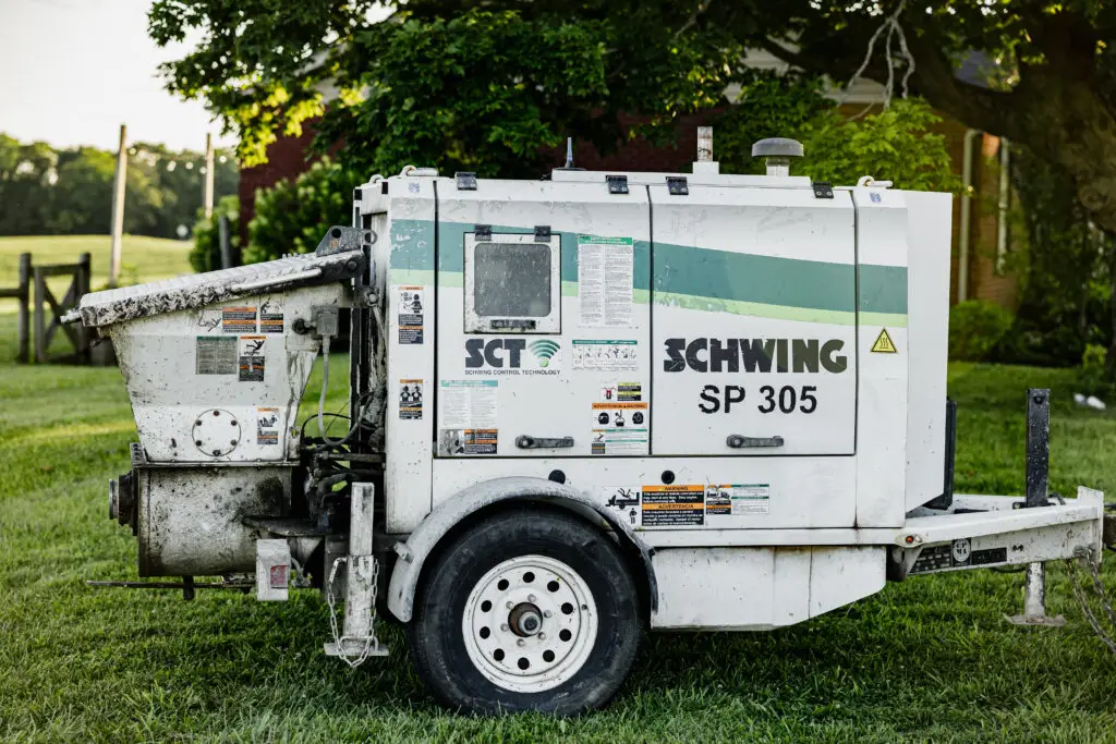 Schwing SP 305 concrete line pump on trailer used by Spencer's for Northern Kentucky pours