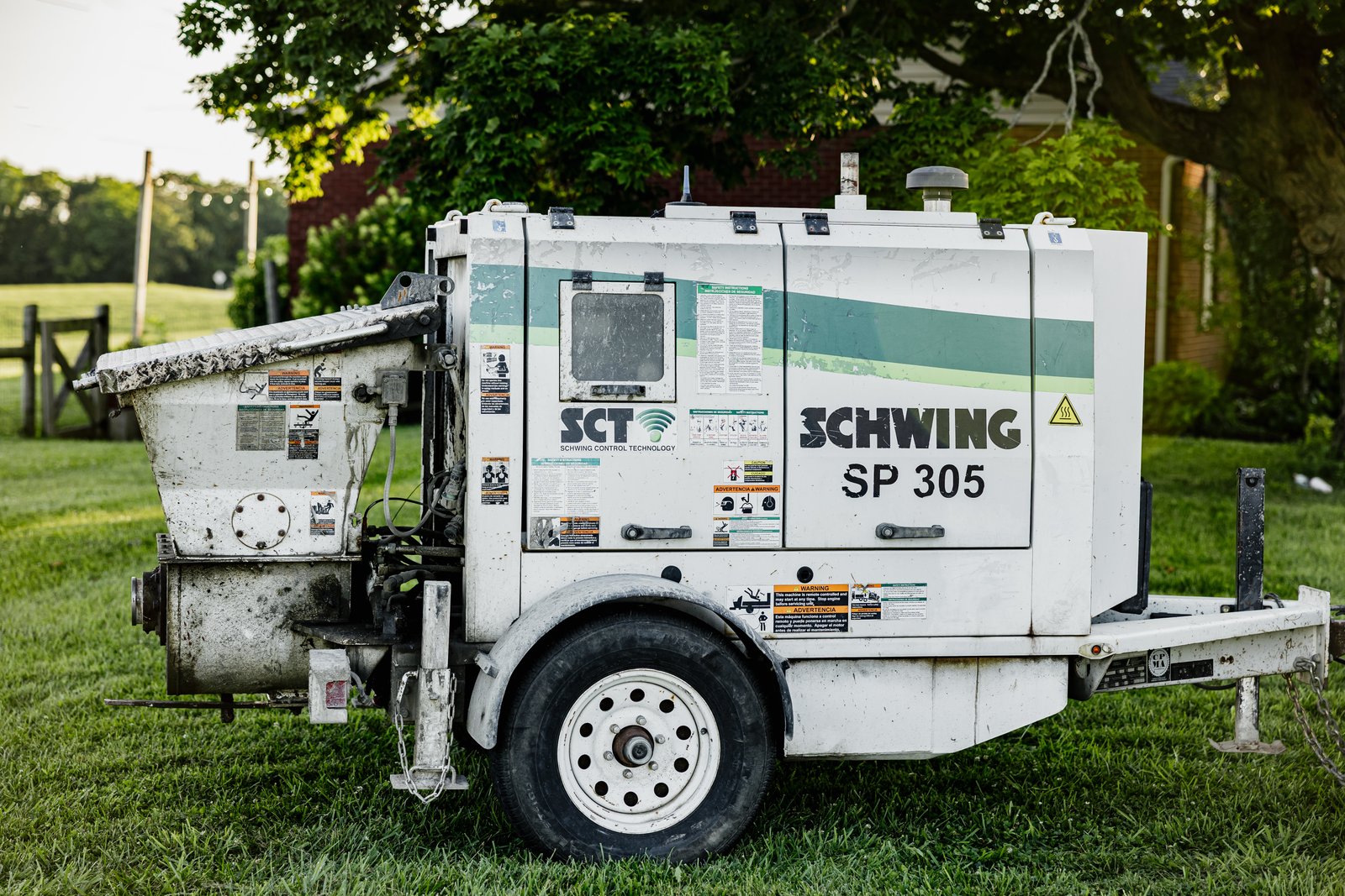 Schwing SP 305 concrete line pump on trailer used by Spencer's for Northern Kentucky pours